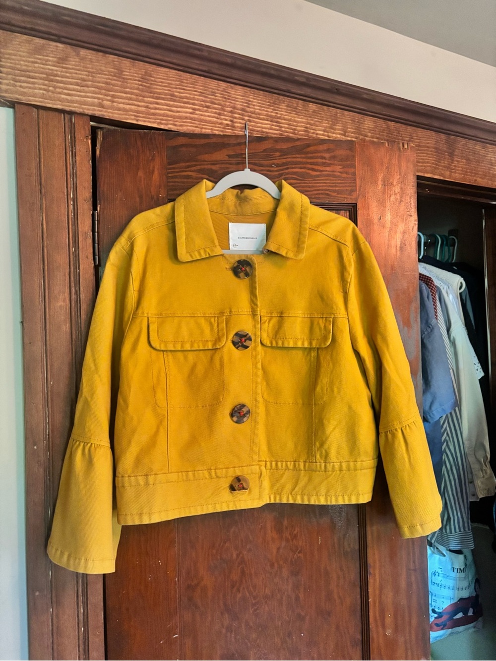 Anthropologie Women's Mustard Yellow Button-Front Jacket💛